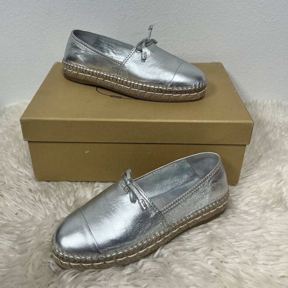 NIB Prada Bow Logo Leather Loafer Gabardine Plaque Flat Espadrilles 35/ US 5